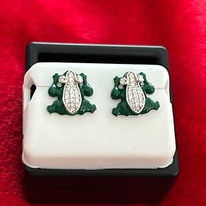 Moissanite Diamond green Frog Earrings